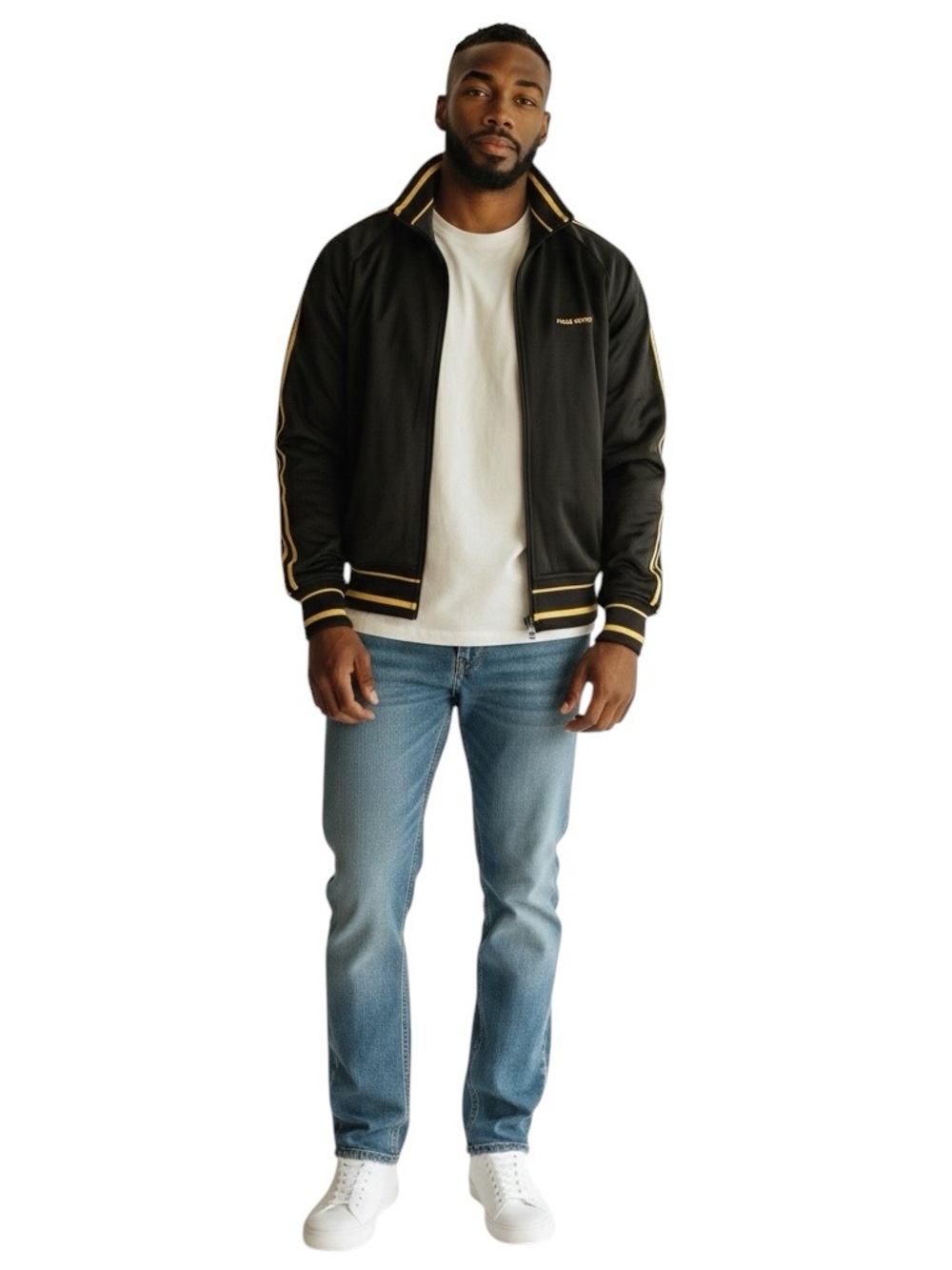 RALPH LAUREN POLO SPORT Vintage Windbreaker Jacket in Black w/ Gold Stripe XL - Picture 2 of 6
